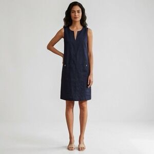 J. McLaughlin 100% Linen Sheath Shift Dress XL Navy Minimalist Quiet Luxury NEW